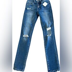 NWT ALTAR’D STATE Distressed Medium Wash Skinny Jeans W/Exposed Buttons 25 28x30